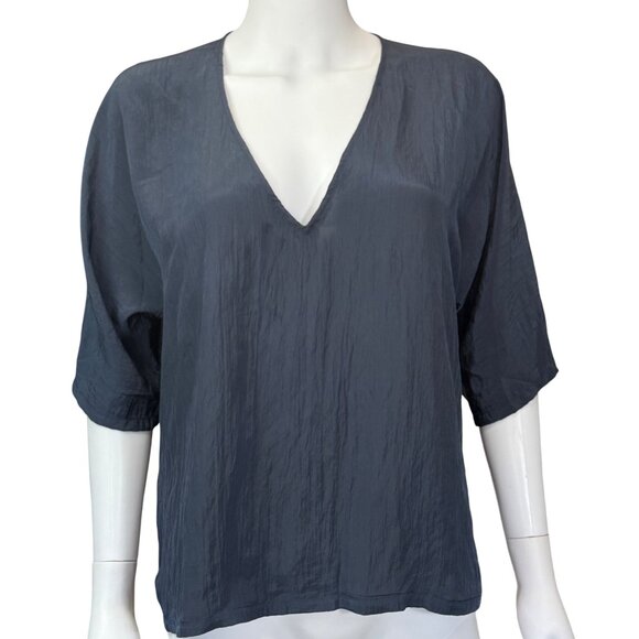 By Together Womens Crinkle V-Neck 3/4 Sleeve Top Navy Size Small - Picture 1 of 4